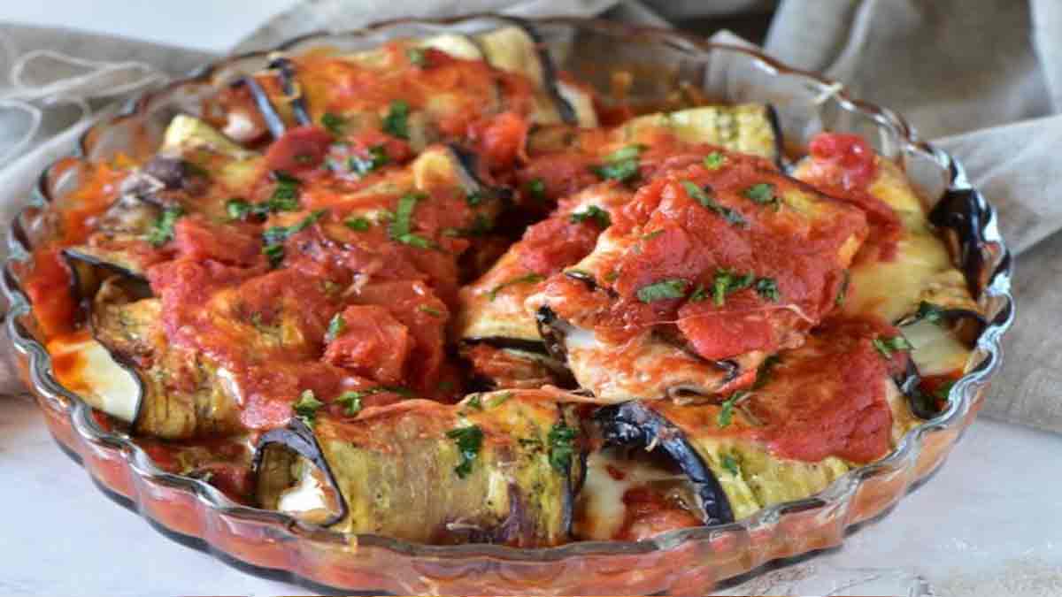 rouleaux d’aubergines à la mozzarella-jambon