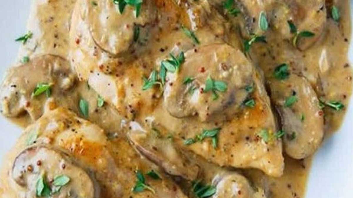 Poulet aux champignons et à la moutarde