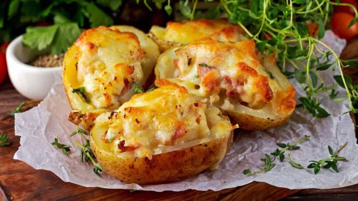 Pommes de terre farcies au gruyère et au jambon