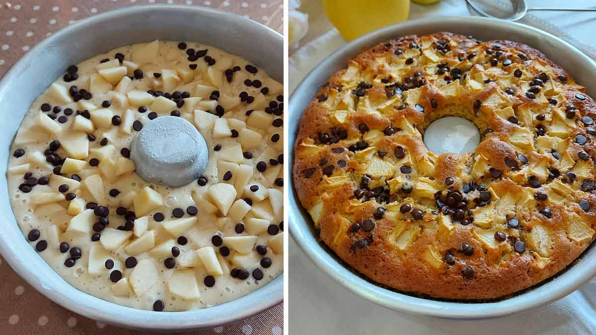 Pâte à génoise aux pommes et au chocolat