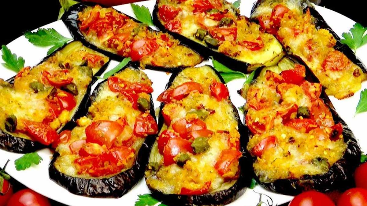 Aubergines farcies au fromage et poivron rouge