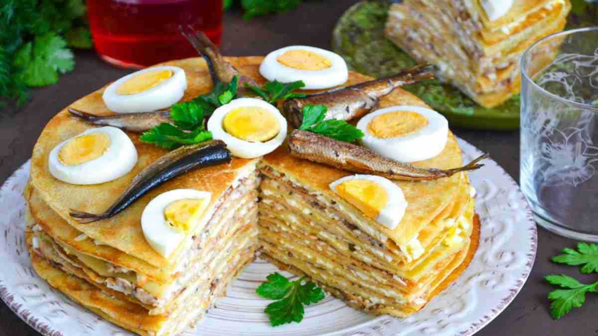 Gâteau de crêpes aux anchois