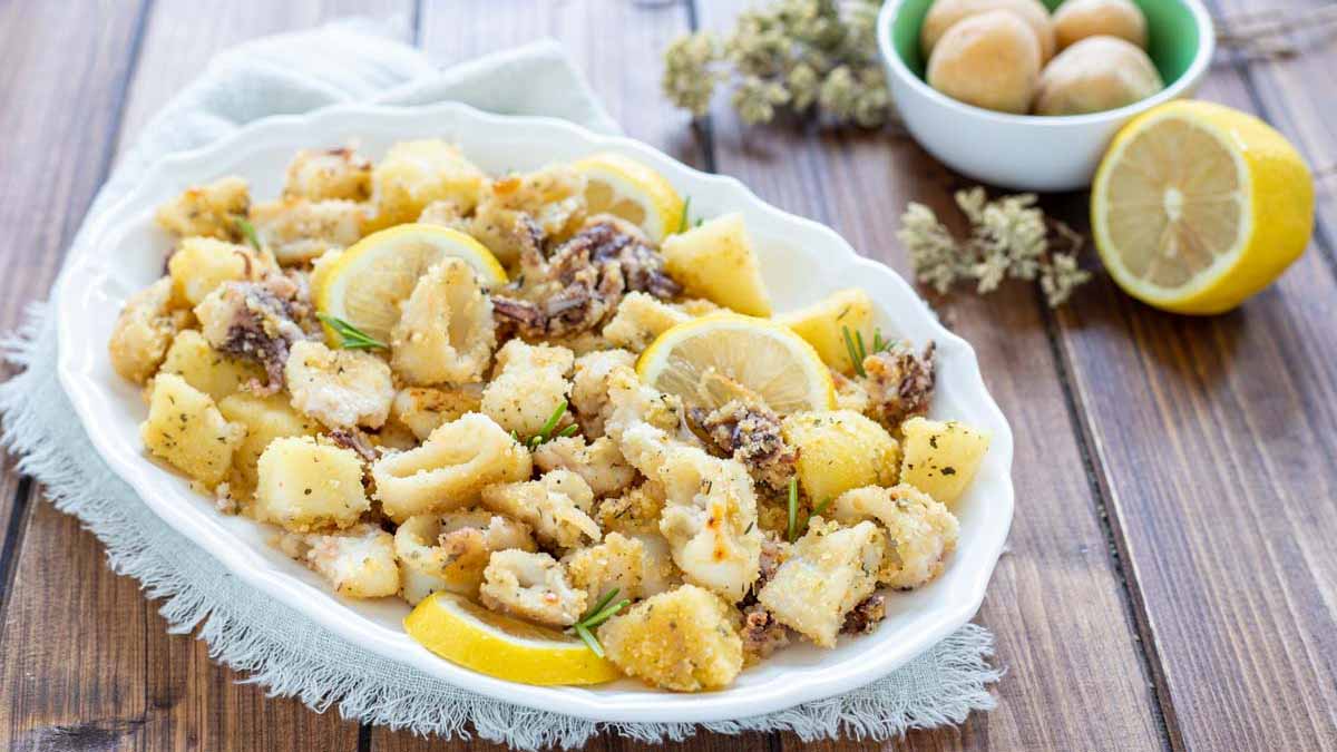 calmars et pommes de terre gratinés au four