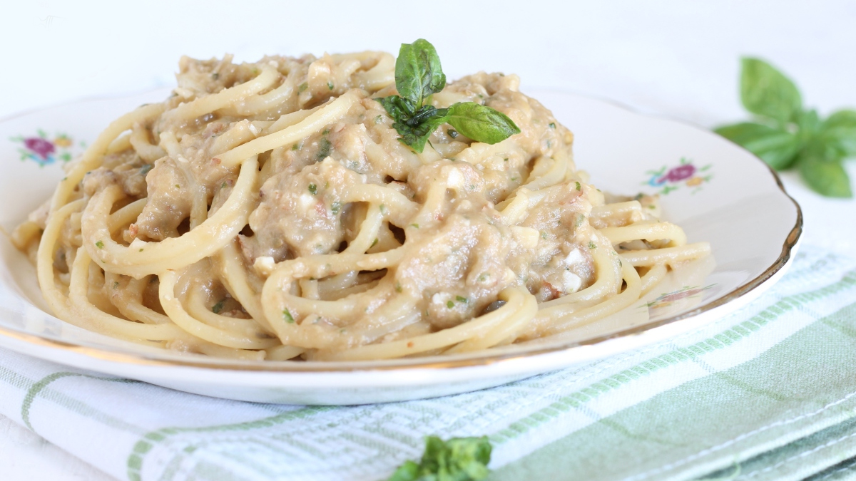 spaghettis à la crème d’aubergine