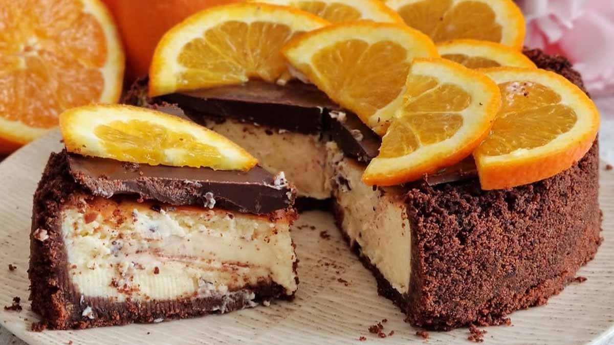 gâteau au fromage garni au chocolat et à l’orange