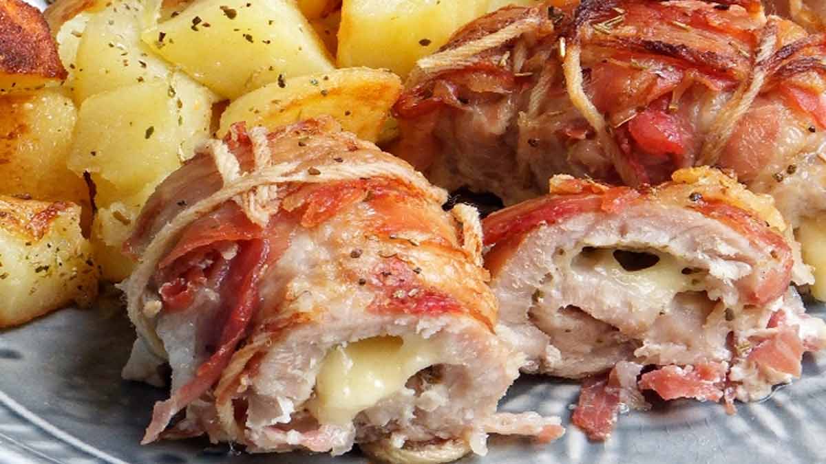 rouleaux de longe et de bacon cuits au four